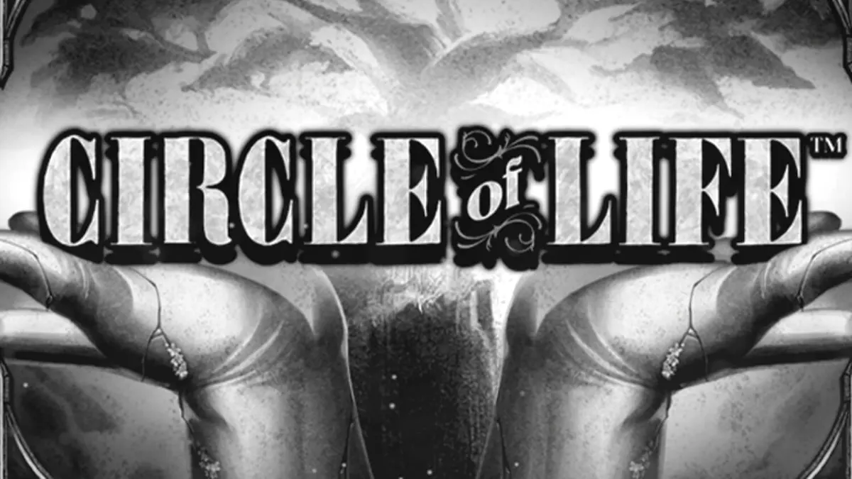 Interface do slot Circle of Life com design monocromático e árvore central vibrante